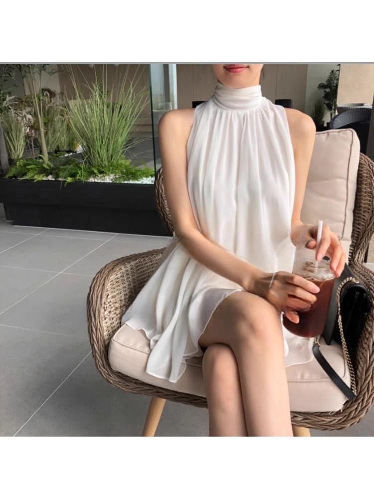품격 연령 감소 순수한 욕망 고급 센스 맨위 여름 새로운 한 부서 슬림해 보이는 행침 목 레이스업 허리 수축 쉬폰 티셔츠 여성 상세 이미지 8