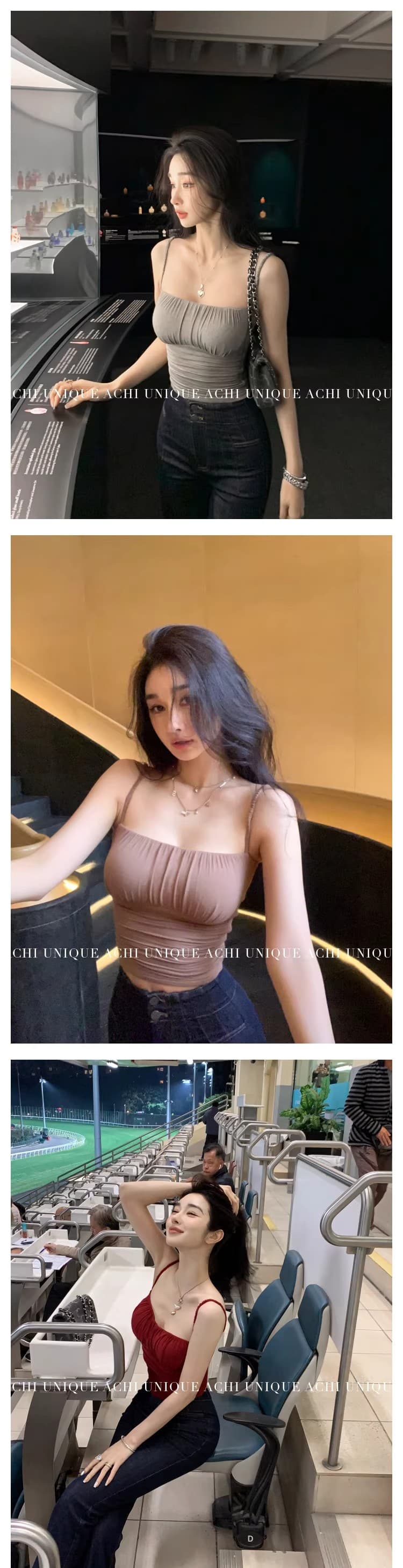 회색 가슴 패드 주름 캐미솔 여성 의류 여름 순수한 욕망 핫걸 쇼트 스타일 품격 몸매 가꾸기 다용도 외부 계속하다 상세 이미지 2