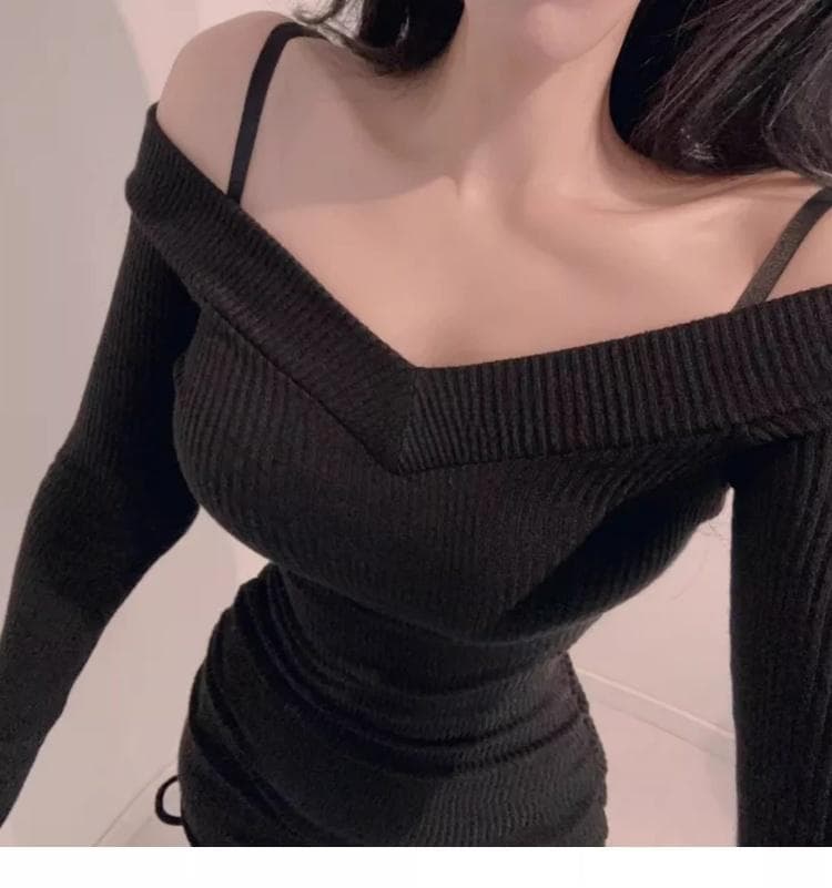 한국 동대문 새로운 품격 몸매 가꾸기 순수한 욕망 빅 브이 넥 수 있습니다. 오프숄더 디스플레이 몸 펌프 로프 타이트 스커트 점프 슈트 미니 스커트 상세 이미지 16