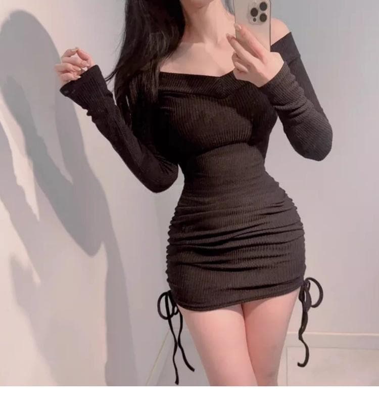 한국 동대문 새로운 품격 몸매 가꾸기 순수한 욕망 빅 브이 넥 수 있습니다. 오프숄더 디스플레이 몸 펌프 로프 타이트 스커트 점프 슈트 미니 스커트 상세 이미지 17