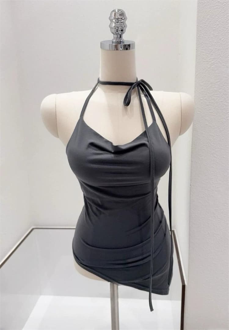 한국 새로운 품격 흔들다 칼라 몸매 가꾸기 얇은 스타일 마이크로 ~을 통해 디스플레이 몸 행침 목 레이스업 비대칭 백리스 다용도 티셔츠 상세 이미지 5