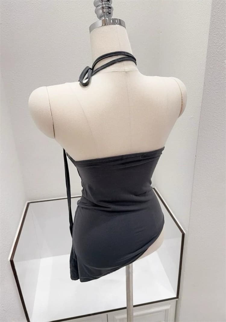 한국 새로운 품격 흔들다 칼라 몸매 가꾸기 얇은 스타일 마이크로 ~을 통해 디스플레이 몸 행침 목 레이스업 비대칭 백리스 다용도 티셔츠 상세 이미지 7