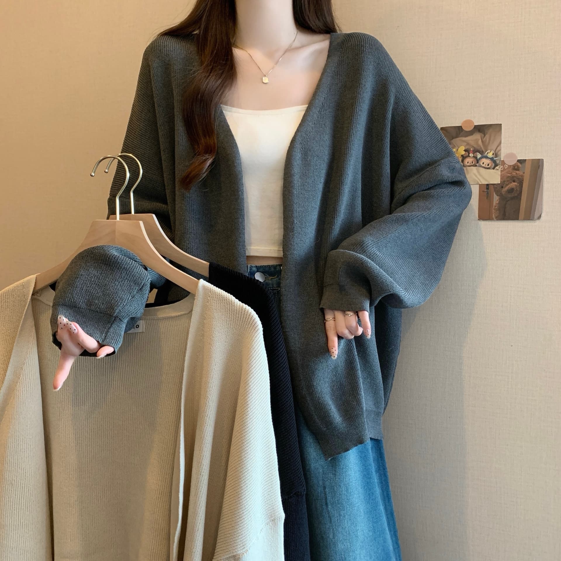 실사 빅 사이즈 가을 겨울 니트 외부 펼쳐 퍼짐 셔츠 지방 mm 루즈핏 핏 스타일 슈퍼 있음 질감 다용도 재킷 맨위 상세 이미지 8