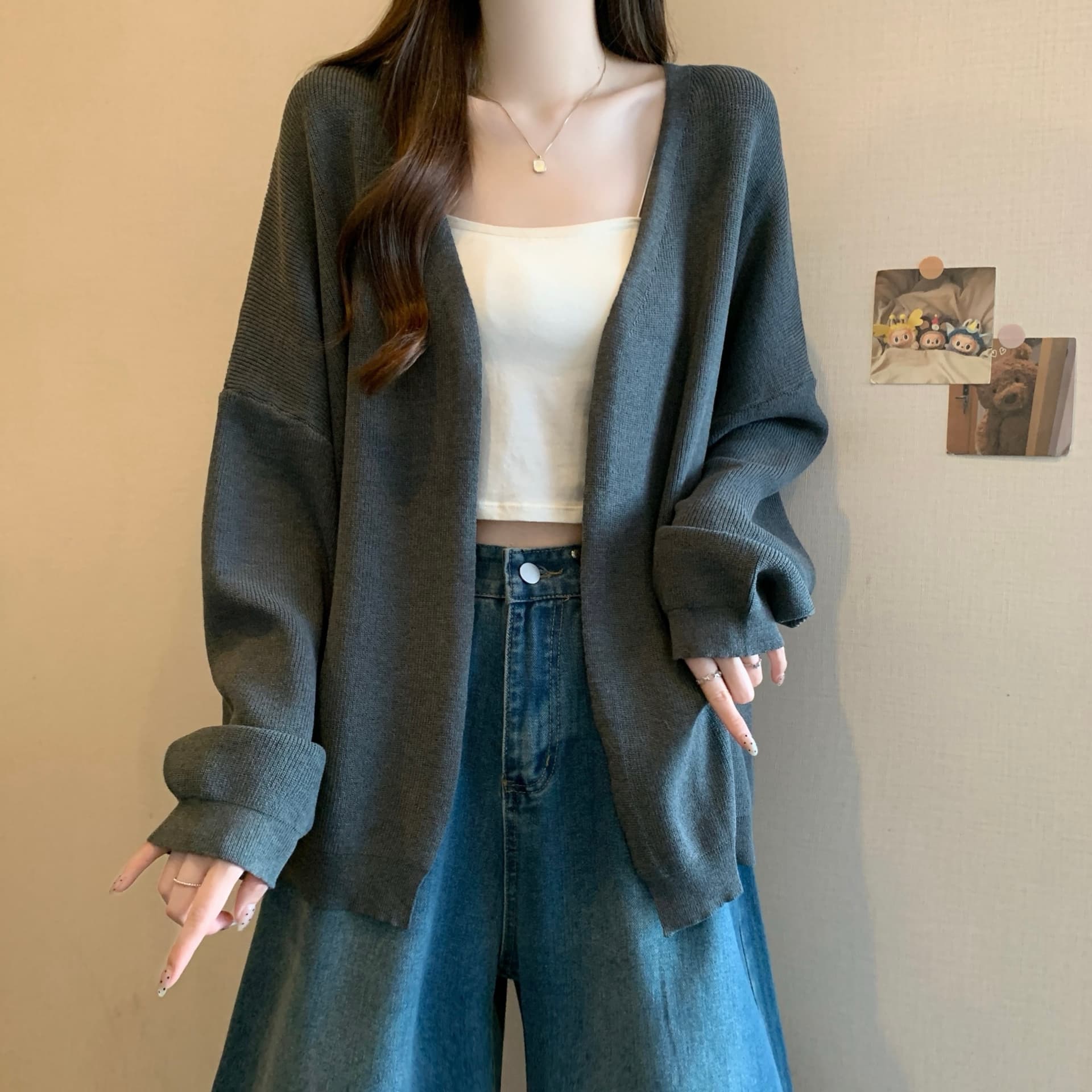 실사 빅 사이즈 가을 겨울 니트 외부 펼쳐 퍼짐 셔츠 지방 mm 루즈핏 핏 스타일 슈퍼 있음 질감 다용도 재킷 맨위 상세 이미지 10