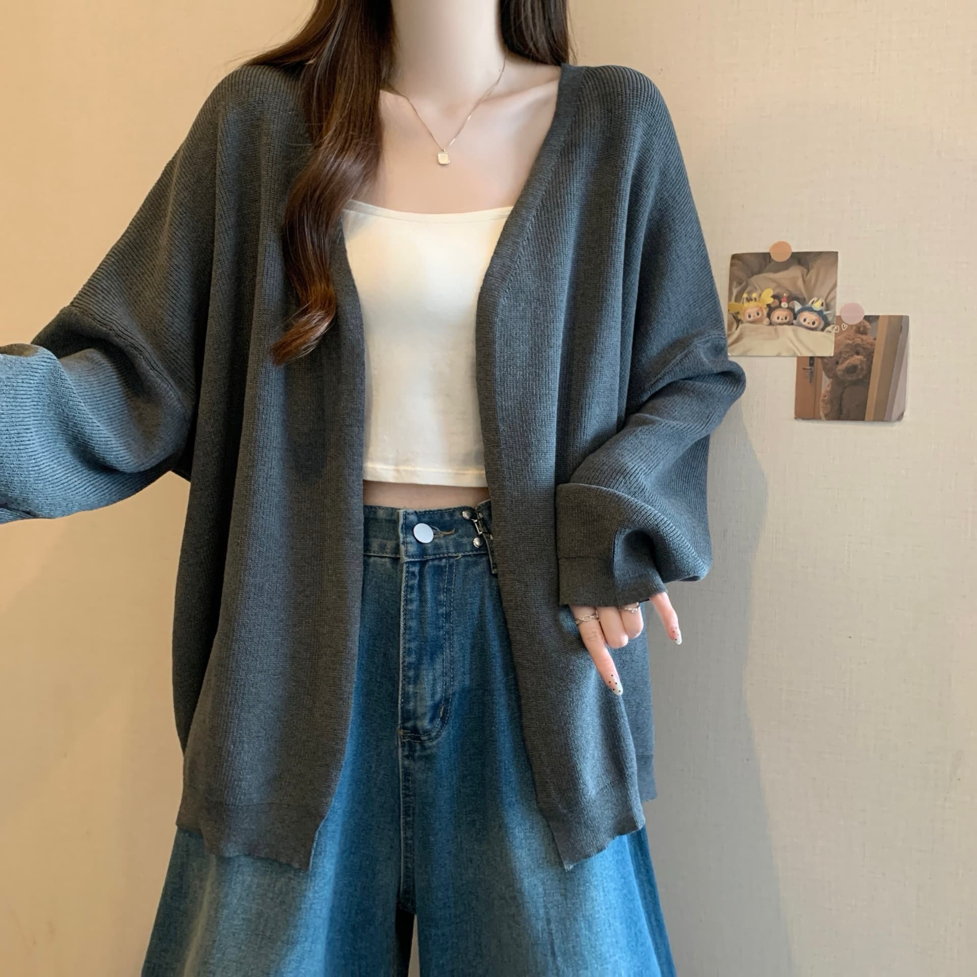 실사 빅 사이즈 가을 겨울 니트 외부 펼쳐 퍼짐 셔츠 지방 mm 루즈핏 핏 스타일 슈퍼 있음 질감 다용도 재킷 맨위 상세 이미지 11