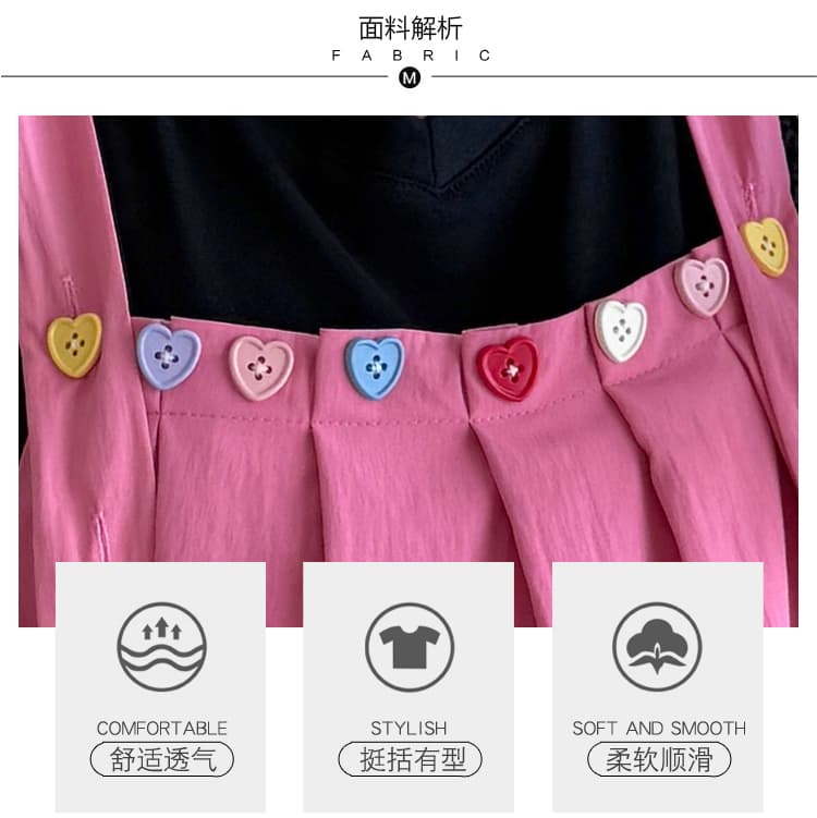 출산 착용 프랑스식 작은 청신 디자인 풀오버 반팔 맨위 여성 의류 2025 여름 새로운 멜빵 스커트 투피스 세트 상세 이미지 8
