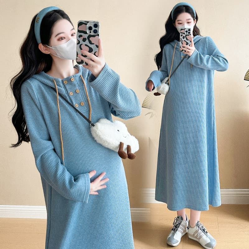 출산 착용 가을 겨울 의류 2025 새로운 스웨터 원피스 두꺼운 빅 사이즈 미니멀리즘 임신 엄마 착용 가져 가라. 가을 겨울철 이미지 3