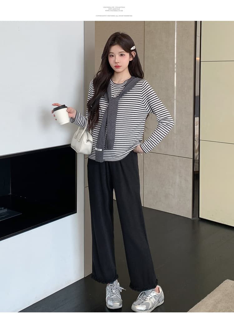 임산부 가을 겨울 새로운 니트 털 셔츠 벨트 숄 패션 루즈핏 임산부 바지 하이웨이스트 프릴 캐주얼 바지 상세 이미지 14