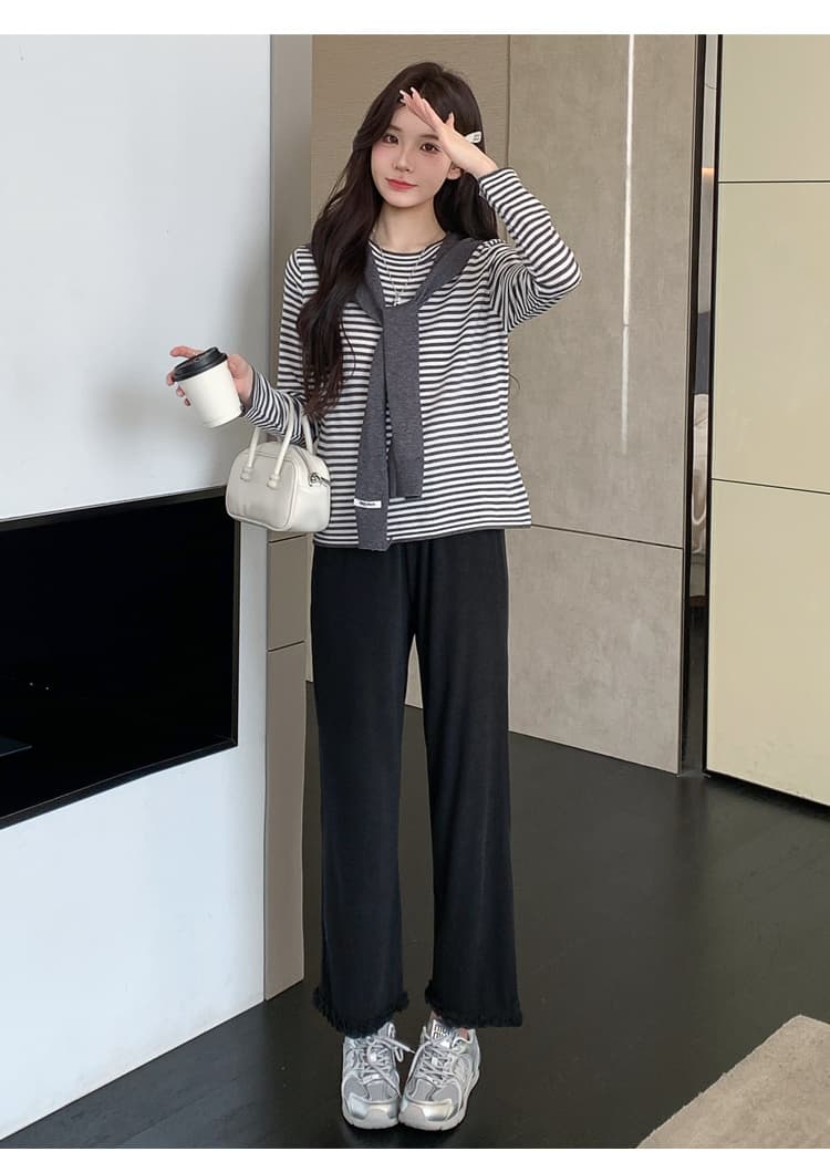 임산부 가을 겨울 새로운 니트 털 셔츠 벨트 숄 패션 루즈핏 임산부 바지 하이웨이스트 프릴 캐주얼 바지 상세 이미지 16
