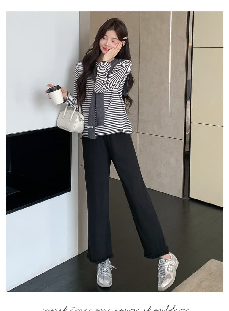 임산부 가을 겨울 새로운 니트 털 셔츠 벨트 숄 패션 루즈핏 임산부 바지 하이웨이스트 프릴 캐주얼 바지 상세 이미지 17