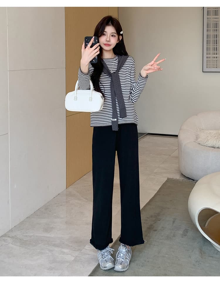 임산부 가을 겨울 새로운 니트 털 셔츠 벨트 숄 패션 루즈핏 임산부 바지 하이웨이스트 프릴 캐주얼 바지 상세 이미지 21