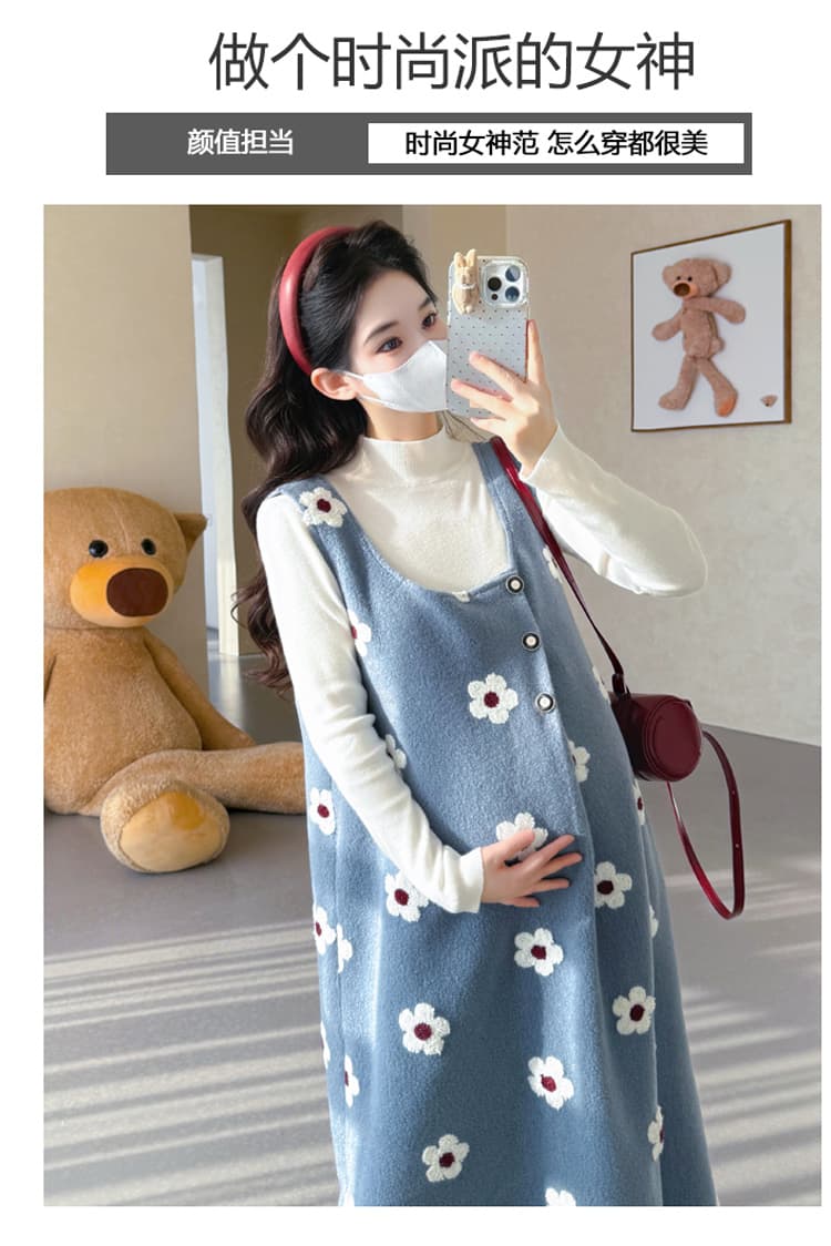 출산 착용 무거운 작업 자수 양모 니트 조끼 스커트 가을과 겨울 패션 드레스 상세 이미지 2