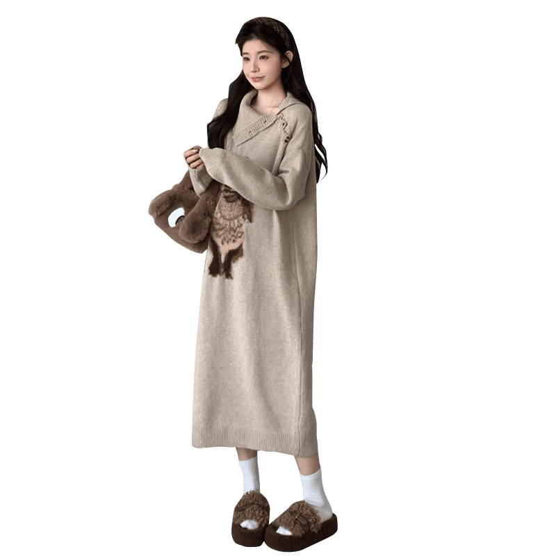 출산 착용 패션 가을 겨울 새로운 만화 풀오버 두꺼운 임산부 드레스 이미지 6