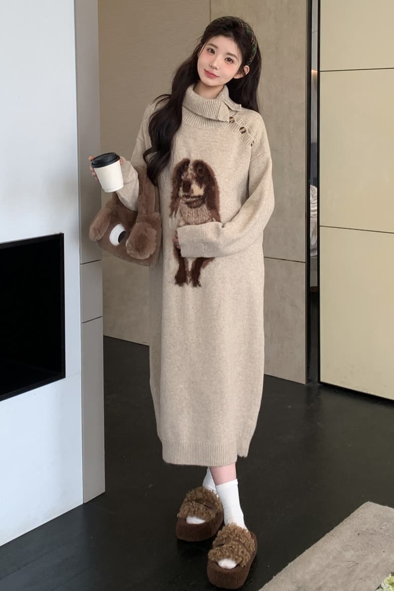 출산 착용 패션 가을 겨울 새로운 만화 풀오버 두꺼운 임산부 드레스 이미지 7