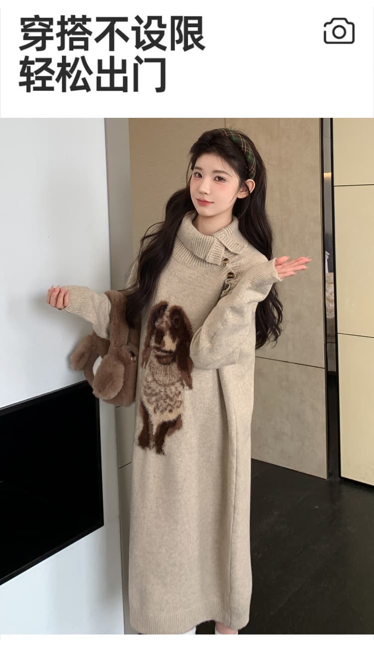 출산 착용 패션 가을 겨울 새로운 만화 풀오버 두꺼운 임산부 드레스 상세 이미지 2