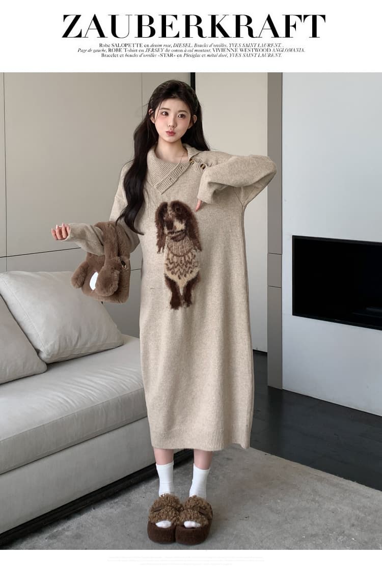 출산 착용 패션 가을 겨울 새로운 만화 풀오버 두꺼운 임산부 드레스 상세 이미지 14