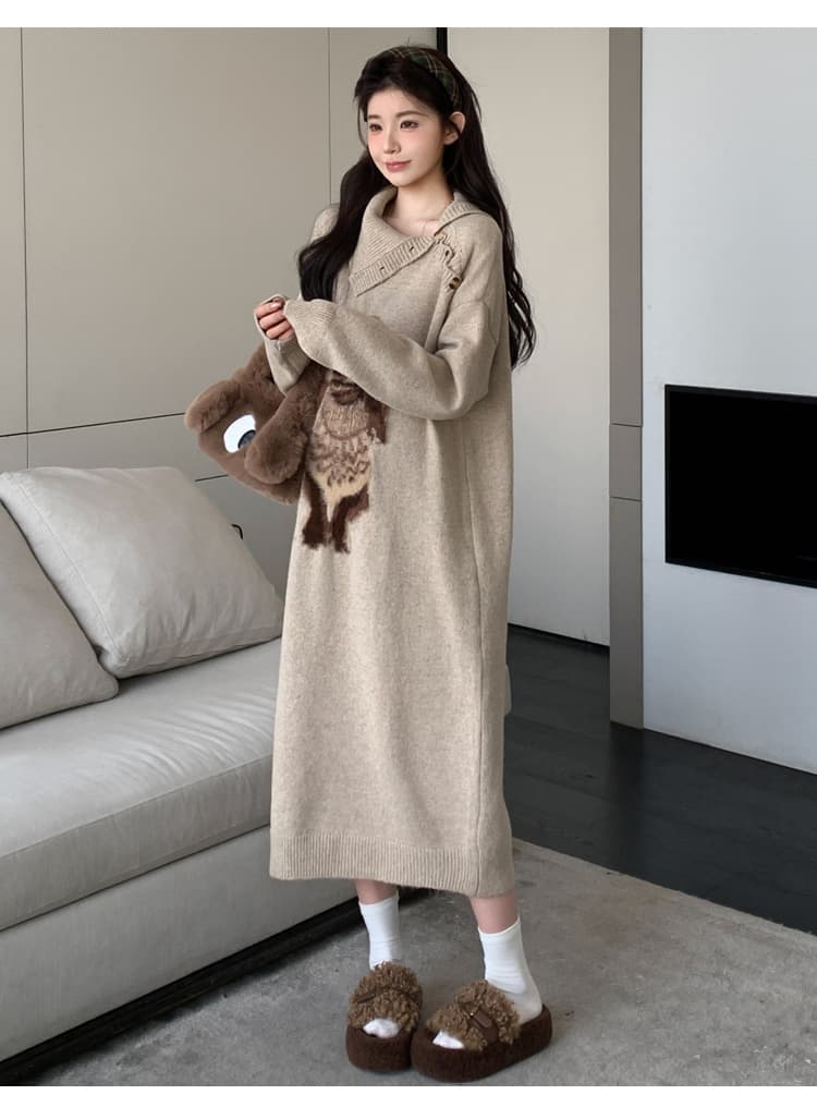 출산 착용 패션 가을 겨울 새로운 만화 풀오버 두꺼운 임산부 드레스 상세 이미지 15