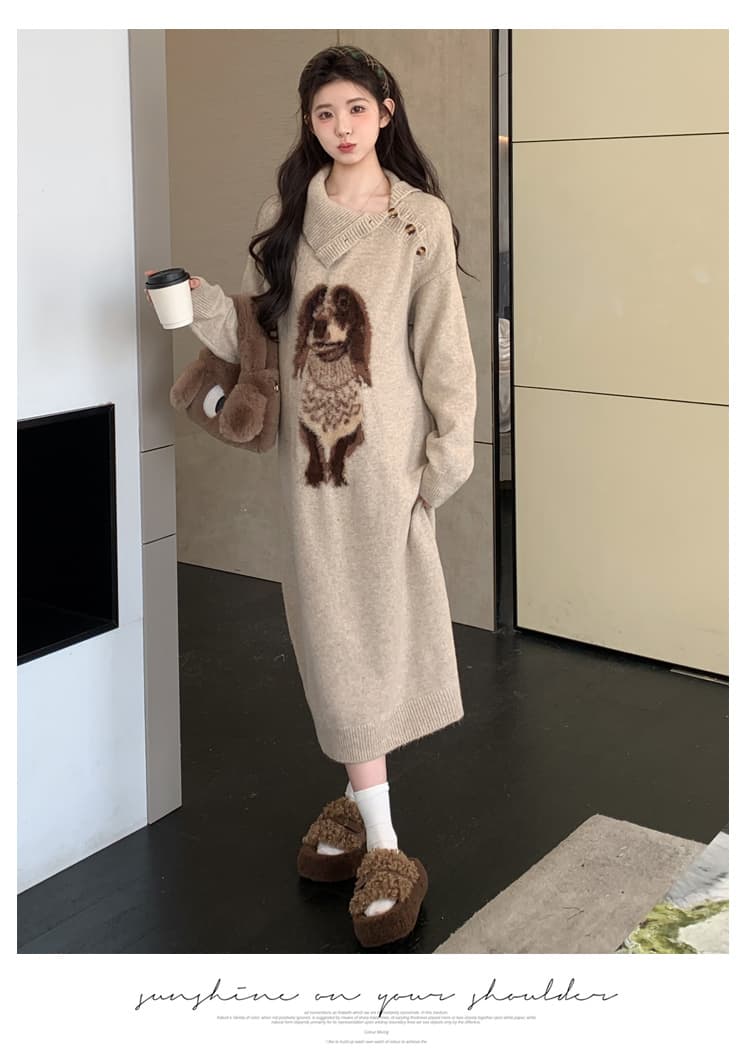 출산 착용 패션 가을 겨울 새로운 만화 풀오버 두꺼운 임산부 드레스 상세 이미지 16
