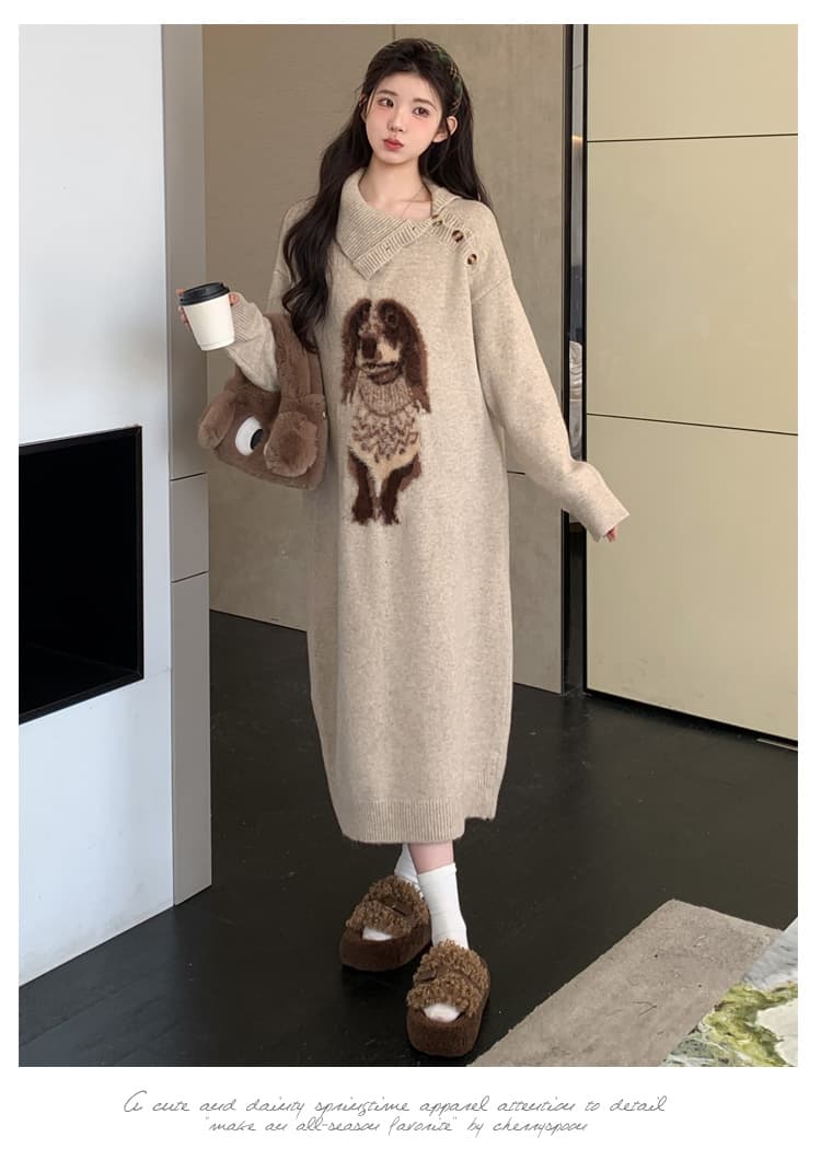 출산 착용 패션 가을 겨울 새로운 만화 풀오버 두꺼운 임산부 드레스 상세 이미지 17