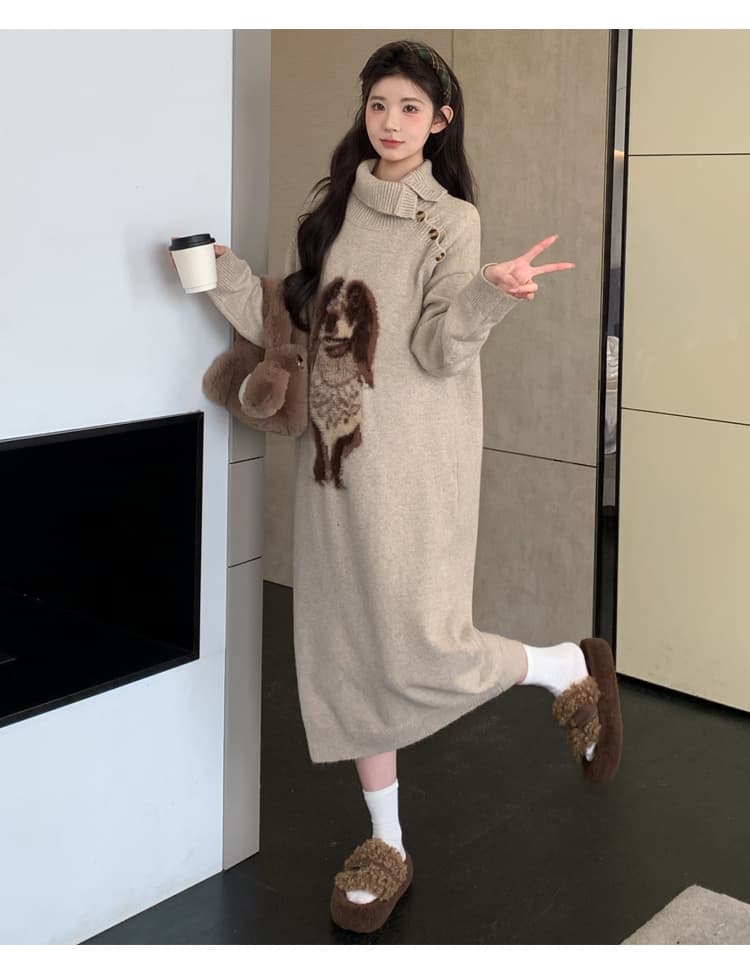 출산 착용 패션 가을 겨울 새로운 만화 풀오버 두꺼운 임산부 드레스 상세 이미지 20