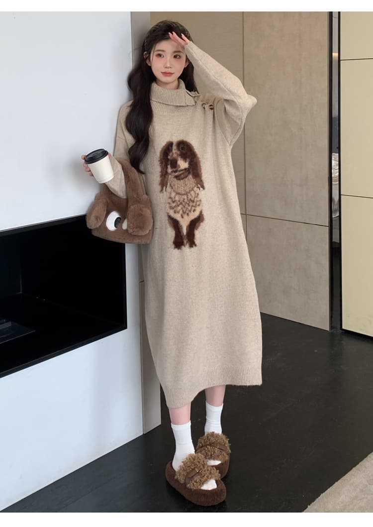 출산 착용 패션 가을 겨울 새로운 만화 풀오버 두꺼운 임산부 드레스 상세 이미지 22
