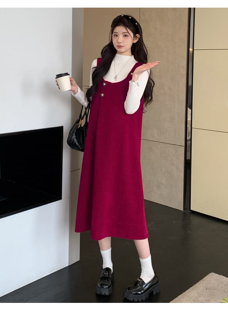 출산 착용 세트 2025 가을 겨울 두꺼운 눈 니켈 플러시 뭐라구? 멜빵 스커트 투피스 세트 상세 이미지 16