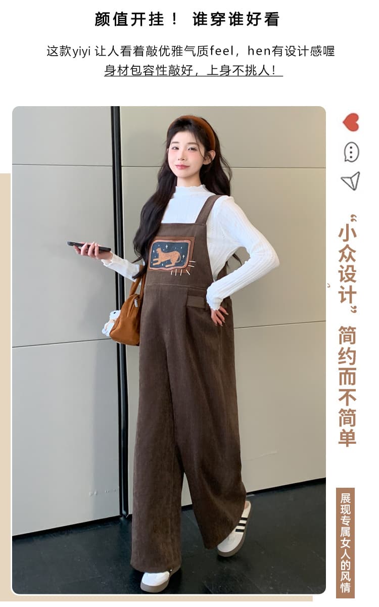 출산 착용 멜빵 바지 2026 가을 겨울 새로운 자이언트 잘 생긴 점프 슈트 바지 루즈핏 셰닐 올인원 바지 상세 이미지 2