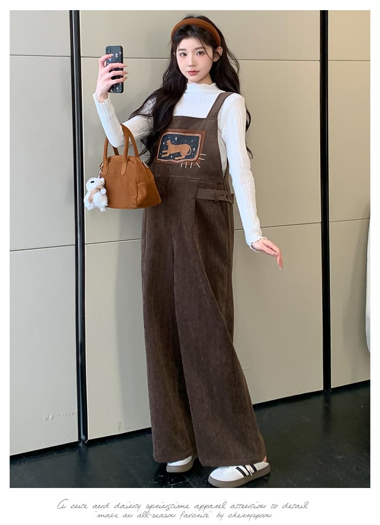 출산 착용 멜빵 바지 2026 가을 겨울 새로운 자이언트 잘 생긴 점프 슈트 바지 루즈핏 셰닐 올인원 바지 상세 이미지 11