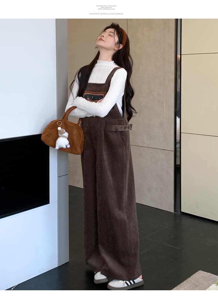 출산 착용 멜빵 바지 2026 가을 겨울 새로운 자이언트 잘 생긴 점프 슈트 바지 루즈핏 셰닐 올인원 바지 상세 이미지 15