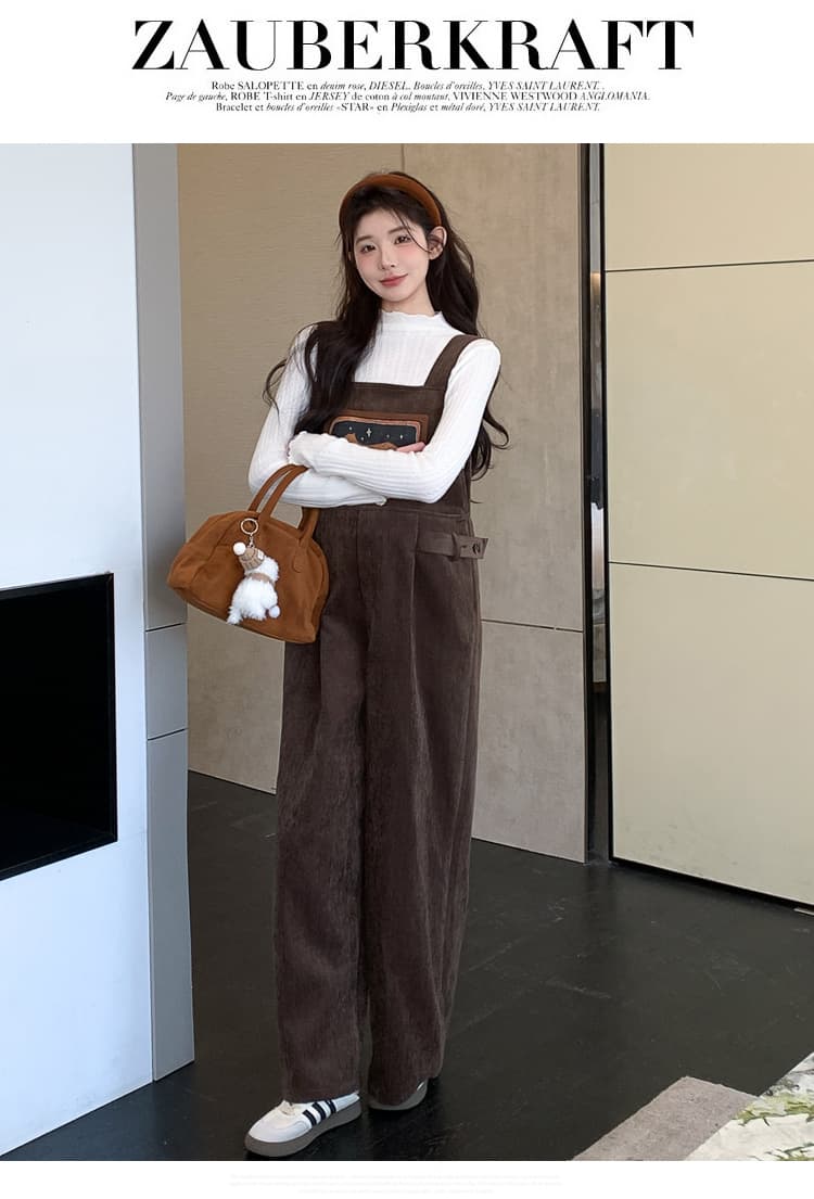출산 착용 멜빵 바지 2026 가을 겨울 새로운 자이언트 잘 생긴 점프 슈트 바지 루즈핏 셰닐 올인원 바지 상세 이미지 16