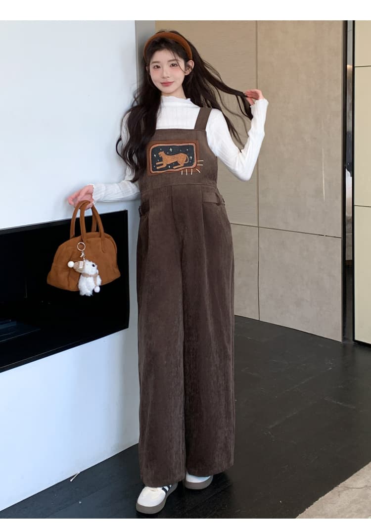 출산 착용 멜빵 바지 2026 가을 겨울 새로운 자이언트 잘 생긴 점프 슈트 바지 루즈핏 셰닐 올인원 바지 상세 이미지 17