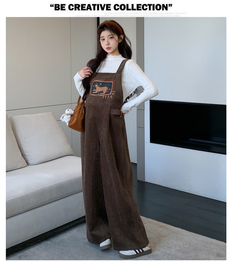 출산 착용 멜빵 바지 2026 가을 겨울 새로운 자이언트 잘 생긴 점프 슈트 바지 루즈핏 셰닐 올인원 바지 상세 이미지 22