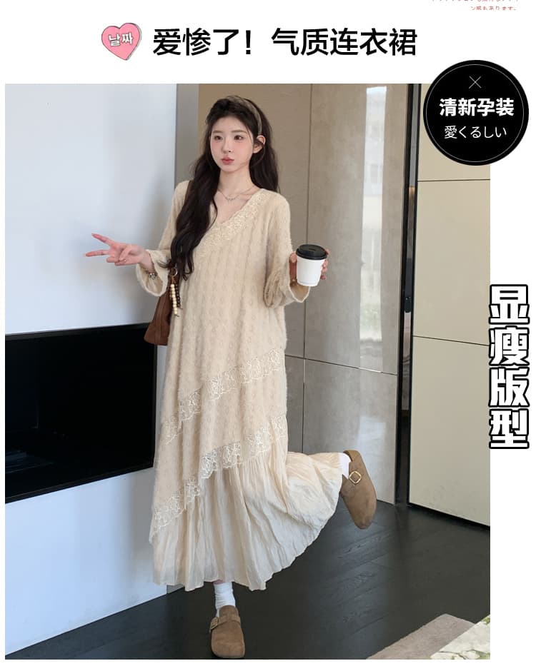 출산 착용 무거운 작업 자카드 플리츠 여성 드레스 가을 겨울 긴팔 레이스 드레스 인사이드 가져 가라. 디자인 센스 상세 이미지 2