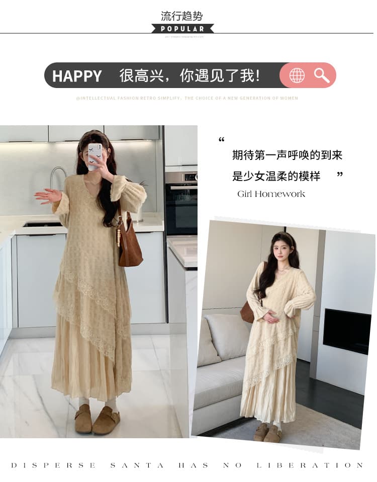 출산 착용 무거운 작업 자카드 플리츠 여성 드레스 가을 겨울 긴팔 레이스 드레스 인사이드 가져 가라. 디자인 센스 상세 이미지 3