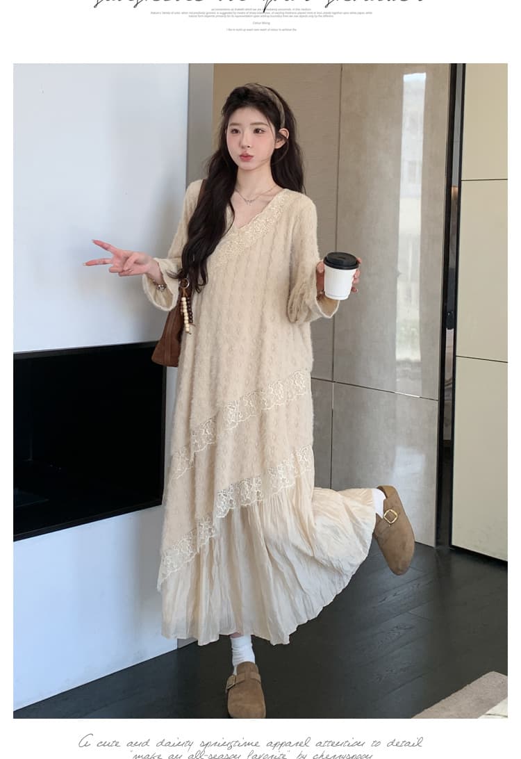 출산 착용 무거운 작업 자카드 플리츠 여성 드레스 가을 겨울 긴팔 레이스 드레스 인사이드 가져 가라. 디자인 센스 상세 이미지 17