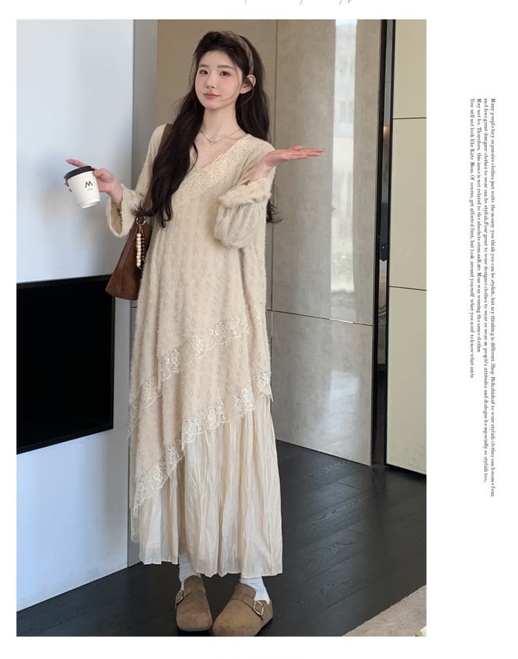 출산 착용 무거운 작업 자카드 플리츠 여성 드레스 가을 겨울 긴팔 레이스 드레스 인사이드 가져 가라. 디자인 센스 상세 이미지 18