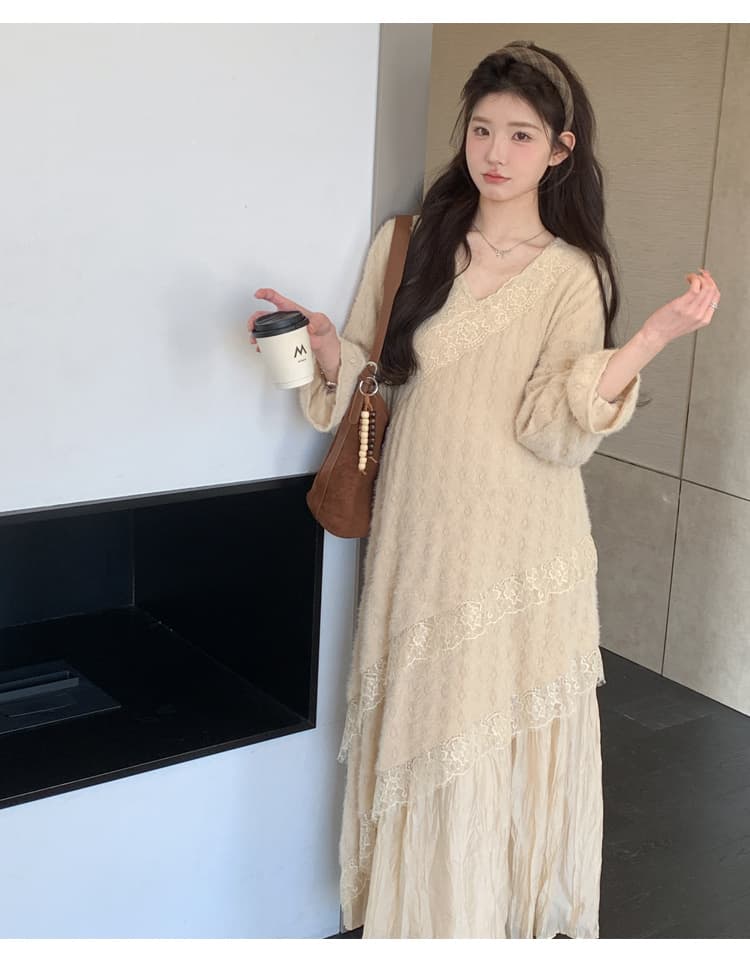 출산 착용 무거운 작업 자카드 플리츠 여성 드레스 가을 겨울 긴팔 레이스 드레스 인사이드 가져 가라. 디자인 센스 상세 이미지 20