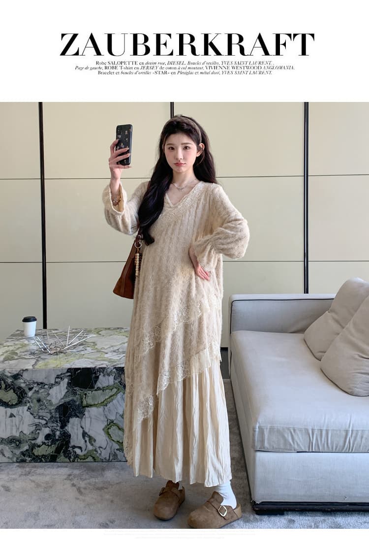 출산 착용 무거운 작업 자카드 플리츠 여성 드레스 가을 겨울 긴팔 레이스 드레스 인사이드 가져 가라. 디자인 센스 상세 이미지 21