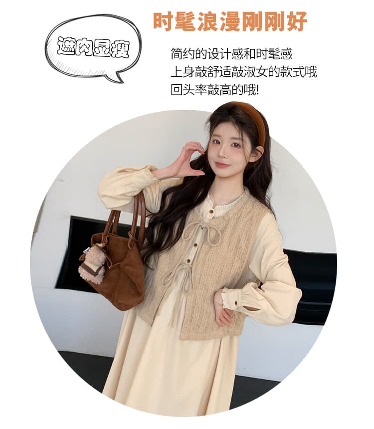 출산 착용 새로운 프랑스식 반하이넥 미니멀리즘 품격 숙녀 드레스 상세 이미지 3