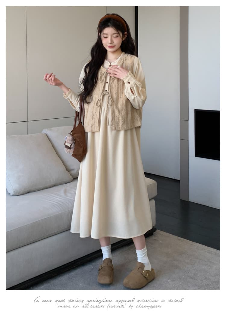 출산 착용 새로운 프랑스식 반하이넥 미니멀리즘 품격 숙녀 드레스 상세 이미지 12