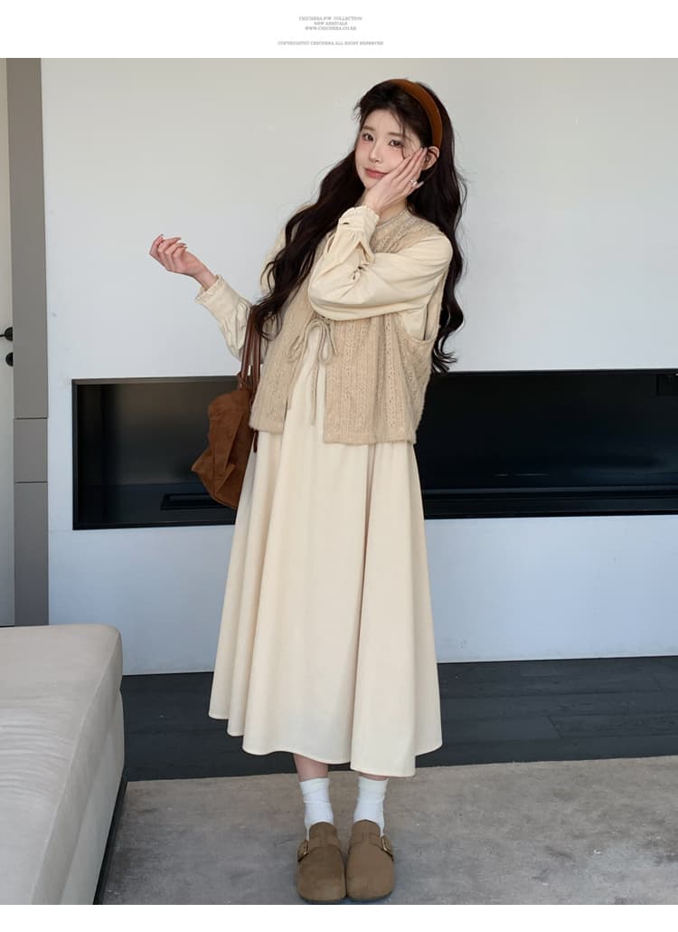 출산 착용 새로운 프랑스식 반하이넥 미니멀리즘 품격 숙녀 드레스 상세 이미지 16