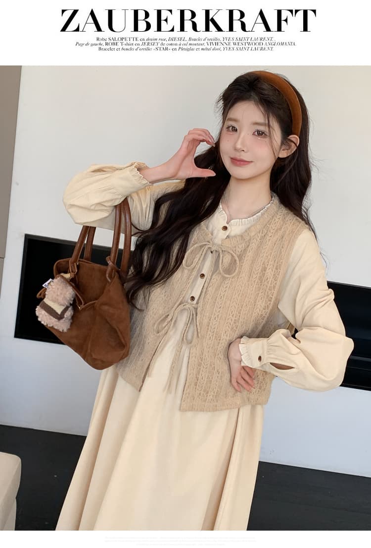 출산 착용 새로운 프랑스식 반하이넥 미니멀리즘 품격 숙녀 드레스 상세 이미지 17