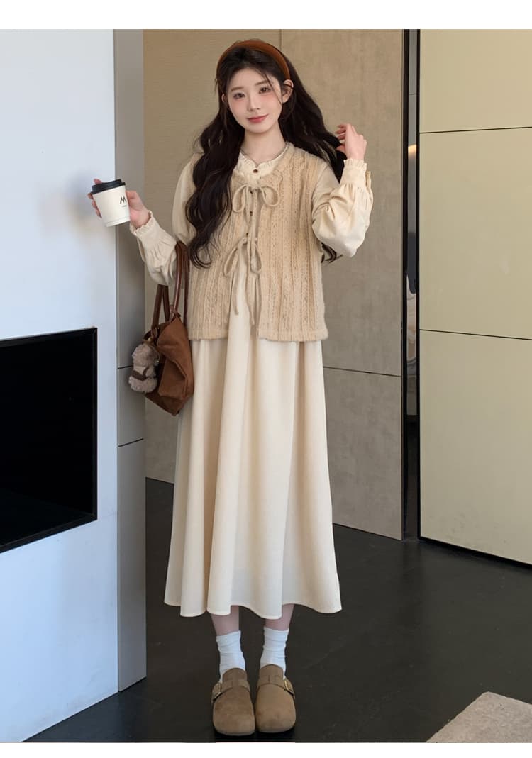 출산 착용 새로운 프랑스식 반하이넥 미니멀리즘 품격 숙녀 드레스 상세 이미지 18