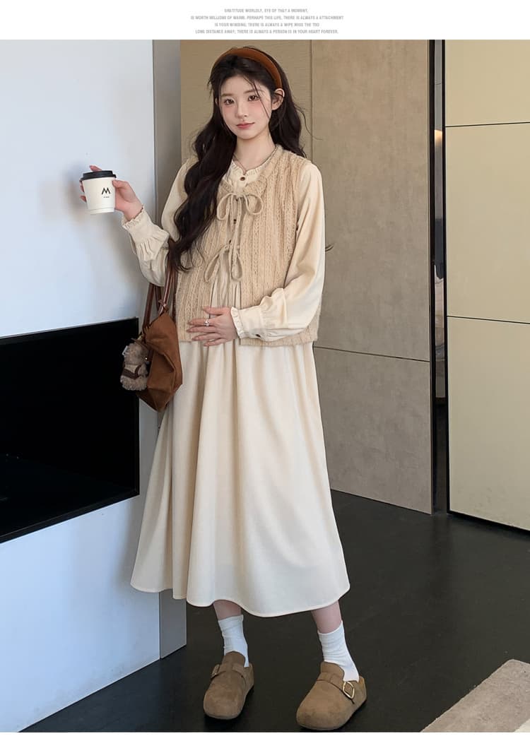 출산 착용 새로운 프랑스식 반하이넥 미니멀리즘 품격 숙녀 드레스 상세 이미지 22