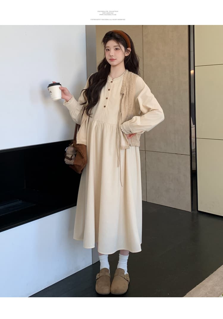 출산 착용 새로운 프랑스식 반하이넥 미니멀리즘 품격 숙녀 드레스 상세 이미지 24