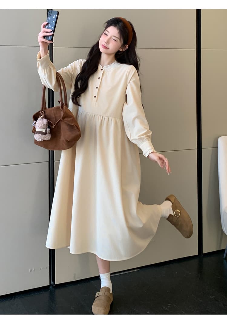 출산 착용 새로운 프랑스식 반하이넥 미니멀리즘 품격 숙녀 드레스 상세 이미지 26