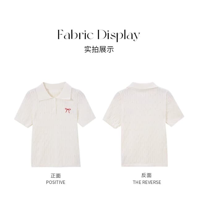 POLO 칼라 니트 반팔 여성 2026 새로운 자수 레트로 학원 스타일 꽈배기 스웨터 티셔츠 맨위 상세 이미지 3