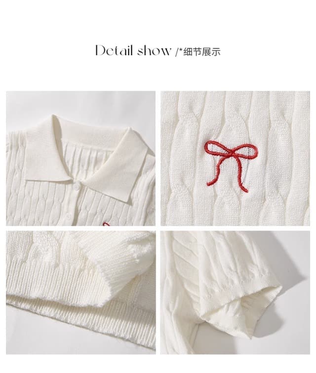 POLO 칼라 니트 반팔 여성 2026 새로운 자수 레트로 학원 스타일 꽈배기 스웨터 티셔츠 맨위 상세 이미지 5