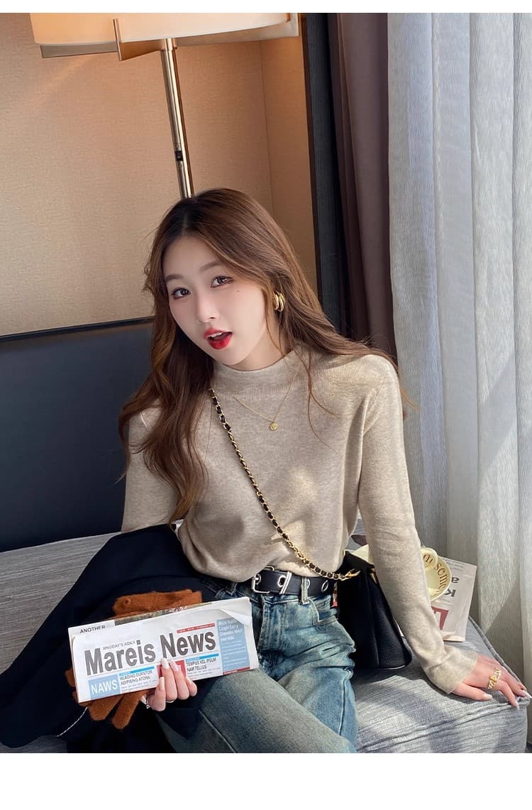 기본 셔츠 여성 봄 가을 2026 새로운 인사이드 가져 가라. 고급 센스 중 칼라 스웨터 검정색 반하이넥 니트 스웨터 맨위 상세 이미지 39