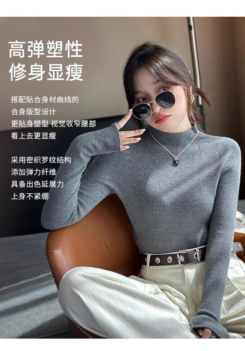 회색 기본 셔츠 여성 이른 가을 2025 새로운 검정색 니트 맨위 인사이드 가져 가라. 카디건 가을 겨울 반하이넥 스웨터 상세 이미지 1